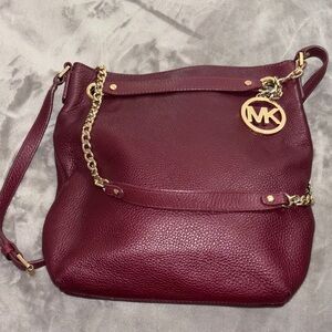 Michael Kors Wine Leather Shoulder Bag with Gold Accents